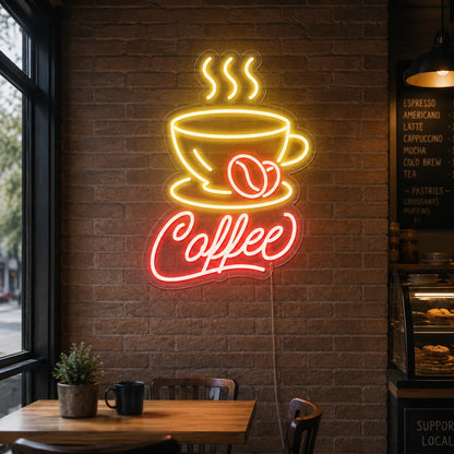 Steaming Coffee Cup Neon Sign LED Neon Sign real lifestyle scene