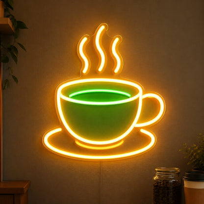Steaming Tea Cup Saucer LED Neon Sign high-converting product image