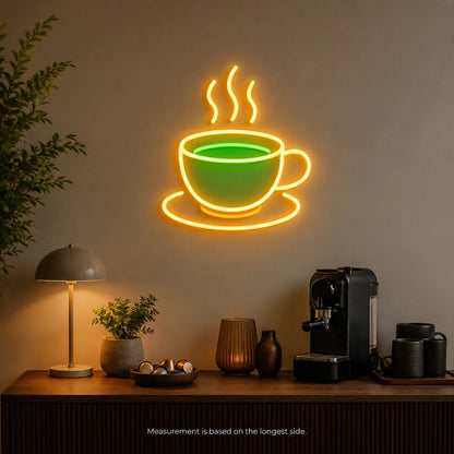 Steaming Tea Cup Saucer LED Neon Sign color grid