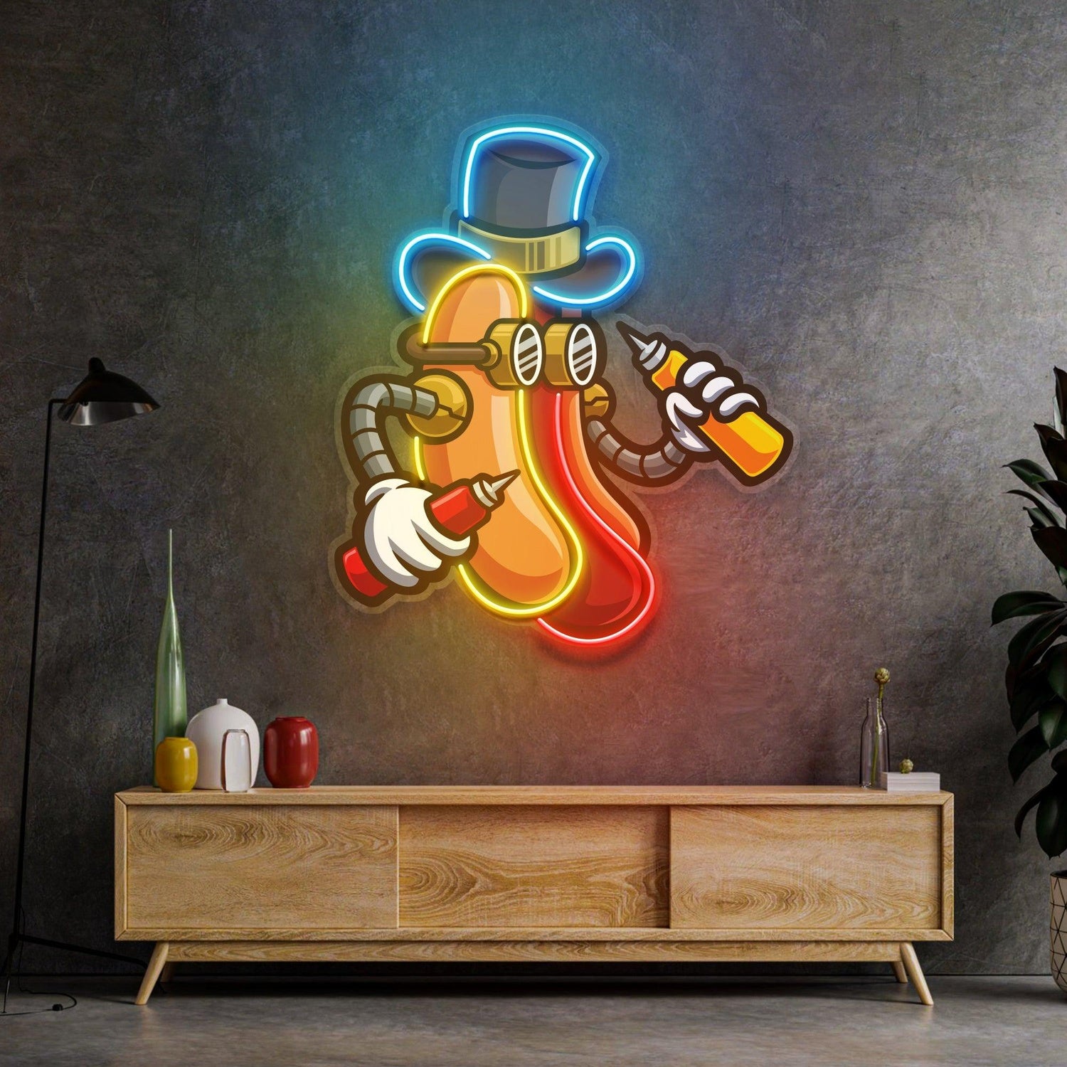 Steampunk Hotdog Mechanical Arm Uv Printed Led Neon Sign For Home Cafe Decor | Shineneon