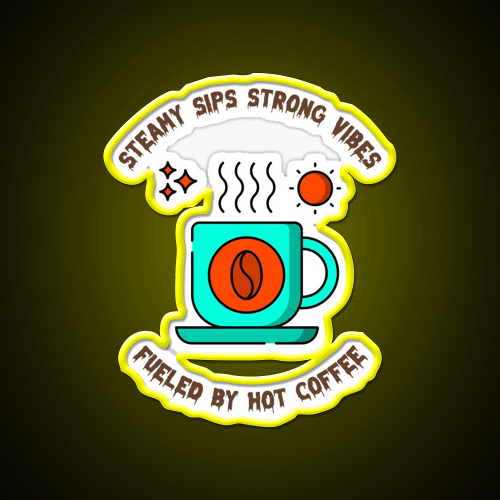 Steamy Sips Strong Vibe Fueled By Hot Coffee Led Neon Sign Espresso Bar Art Rgb Color