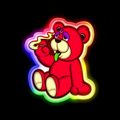 Stoned Bear Character Green Leaf Led Neon Sign 420 Neon Decor Rgb Color - LED neon sign close-up detail