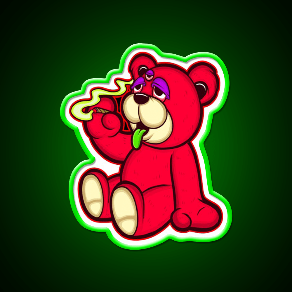 Stoned Bear Character Green Leaf Led Neon Sign 420 Neon Decor Rgb Color - Shineneon