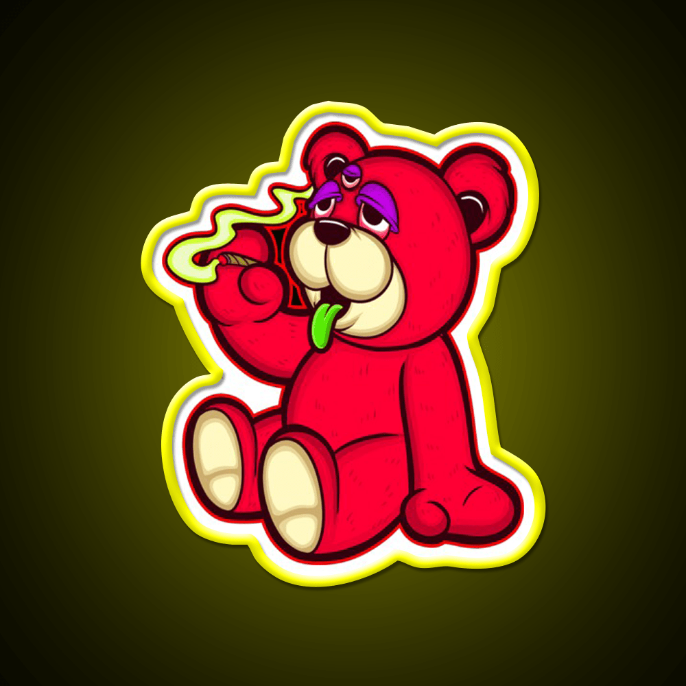 Stoned Bear Character Green Leaf Led Neon Sign 420 Neon Decor Rgb Color - Shineneon