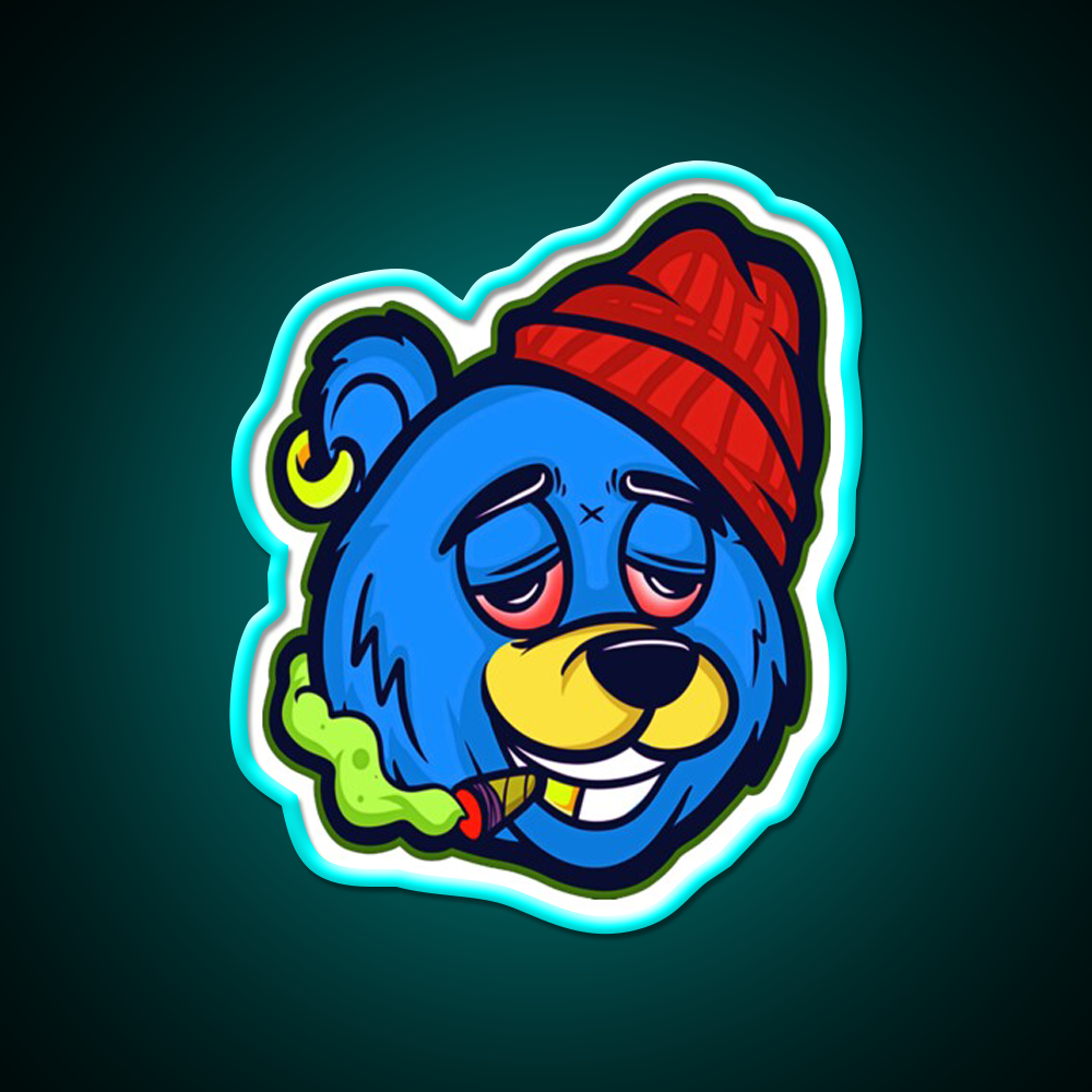Stoned Bear Character Hemp Inspired Green Leaf Led Neon Sign Rgb Color - Size and dimension reference