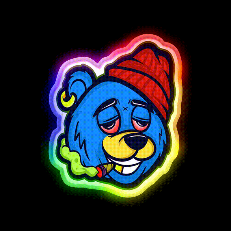 Stoned Bear Character Hemp Inspired Green Leaf Led Neon Sign Rgb Color - LED neon sign close-up detail