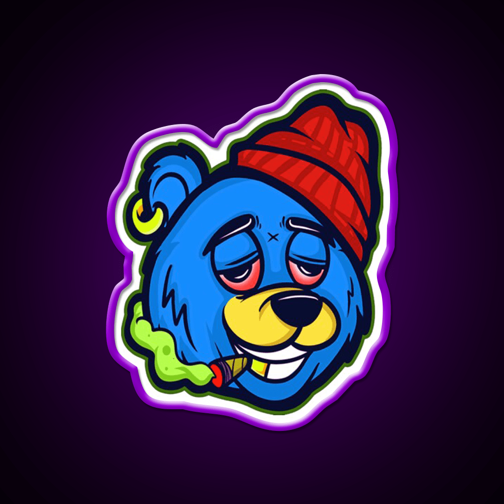 Stoned Bear Character Hemp Inspired Green Leaf Led Neon Sign Rgb Color - Shineneon