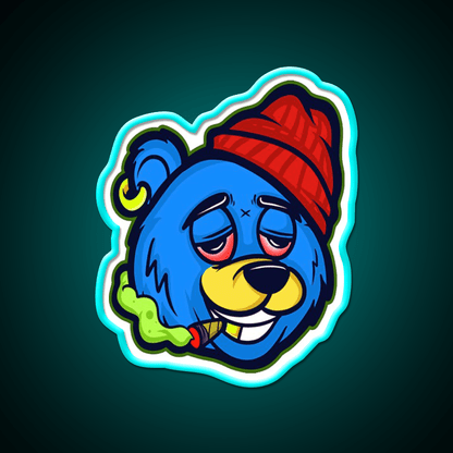 Stoned Bear Character Hemp Inspired Green Leaf Led Neon Sign Rgb Color - Shineneon
