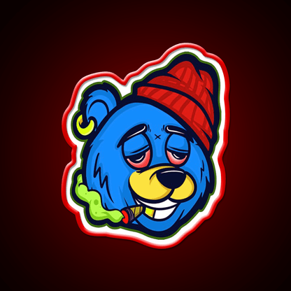 Stoned Bear Character Hemp Inspired Green Leaf Led Neon Sign Rgb Color - Shineneon