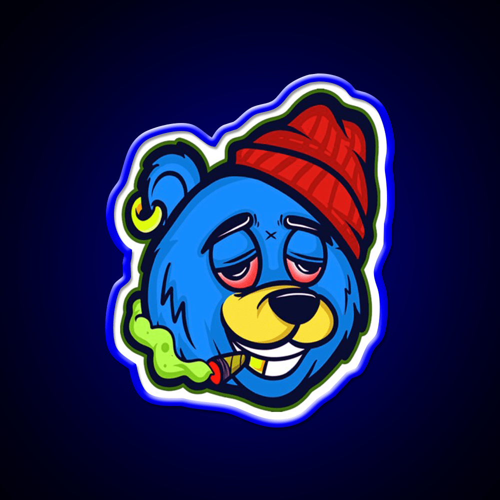 Stoned Bear Character Hemp Inspired Green Leaf Led Neon Sign Rgb Color - Shineneon