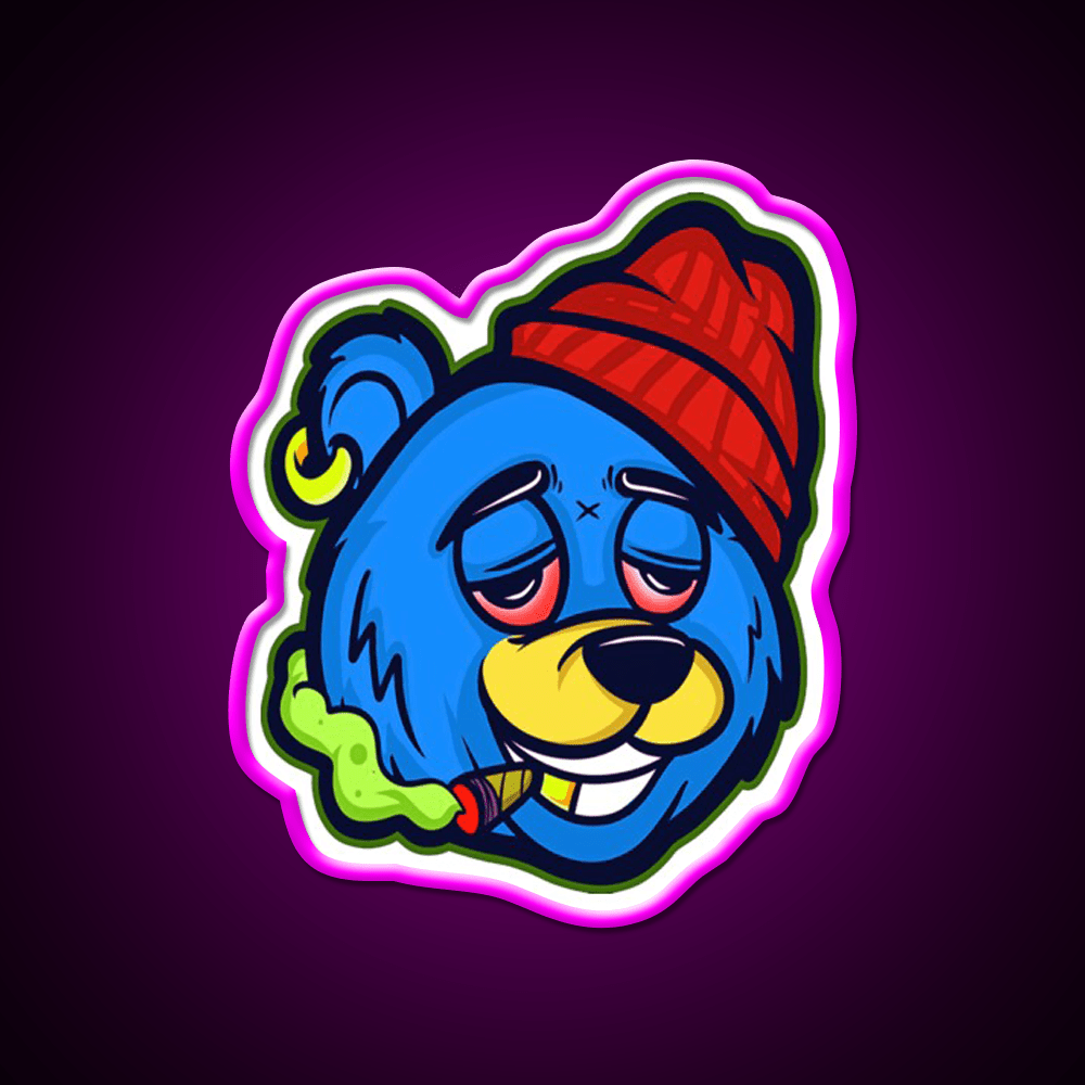 Stoned Bear Character Hemp Inspired Green Leaf Led Neon Sign Rgb Color - Shineneon