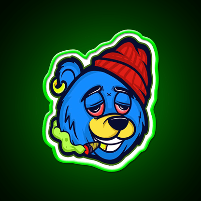 Stoned Bear Character Hemp Inspired Green Leaf Led Neon Sign Rgb Color - Shineneon