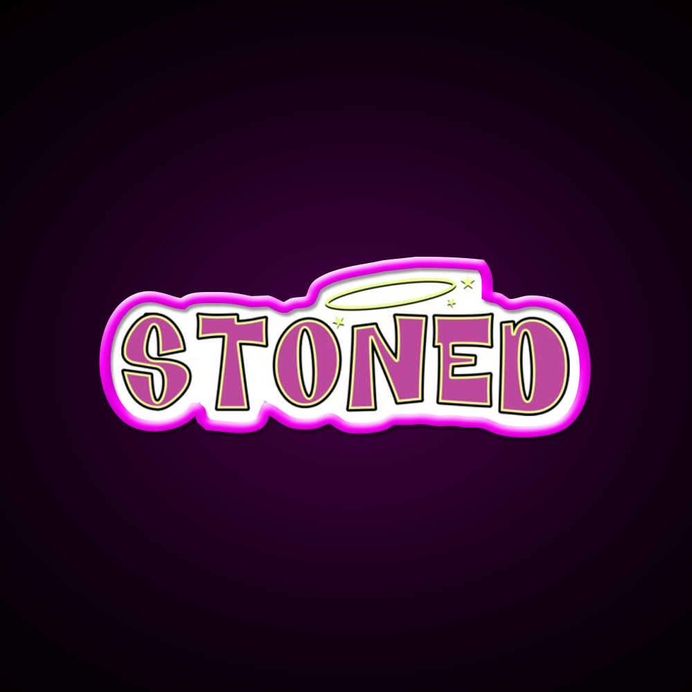 Stoned Bratz Vibes Hemp Inspired Green Leaf Led Neon Sign Rgb Color - Neon sign mounted on wall in room