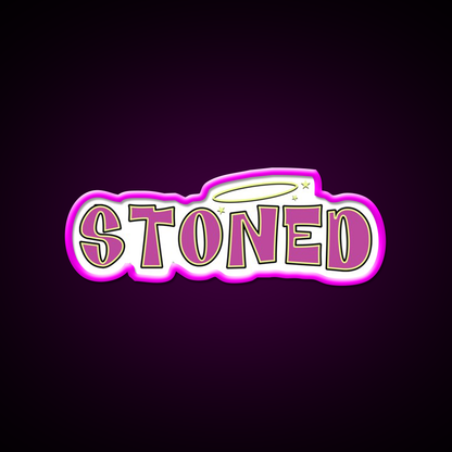 Stoned Bratz Vibes Hemp Inspired Green Leaf Led Neon Sign Rgb Color - Neon sign mounted on wall in room