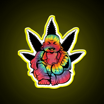 Stoned Buddha Hemp Inspired Green Leaf Led Neon Sign Rgb Color - Custom LED neon sign front view