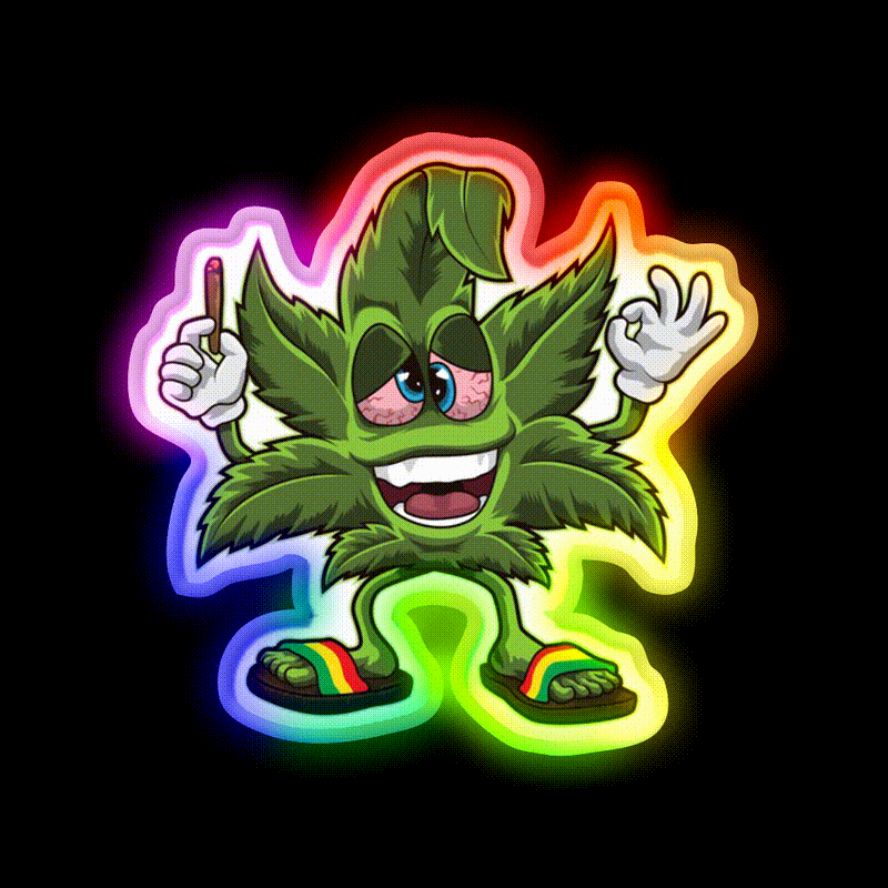 Stoned Leaf Weed Cartoon Hemp Inspired Green Leaf Led Neon Sign Rgb Color