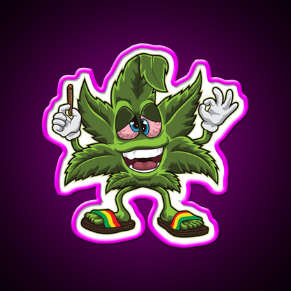 Stoned Leaf Weed Cartoon Hemp Inspired Green Leaf Led Neon Sign Rgb Color - Neon sign mounted on wall in room