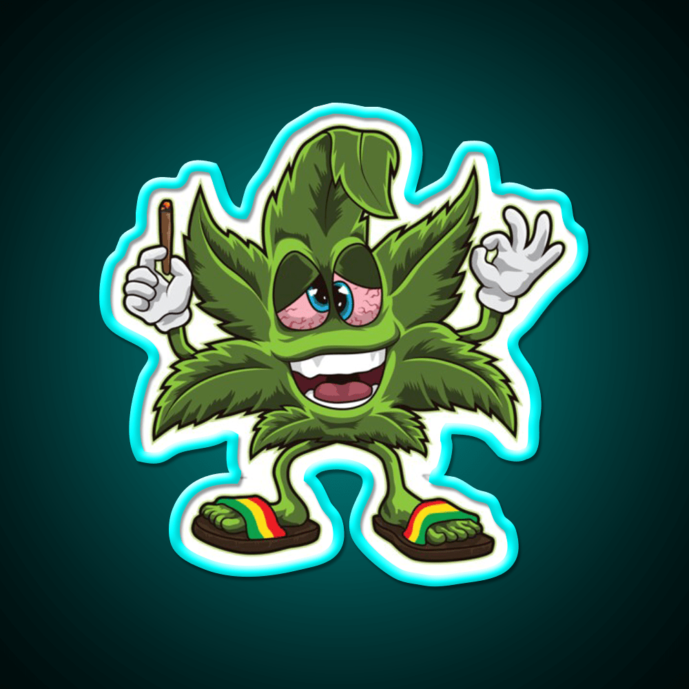 Stoned Leaf Weed Cartoon Hemp Inspired Green Leaf Led Neon Sign Rgb Color - Shineneon