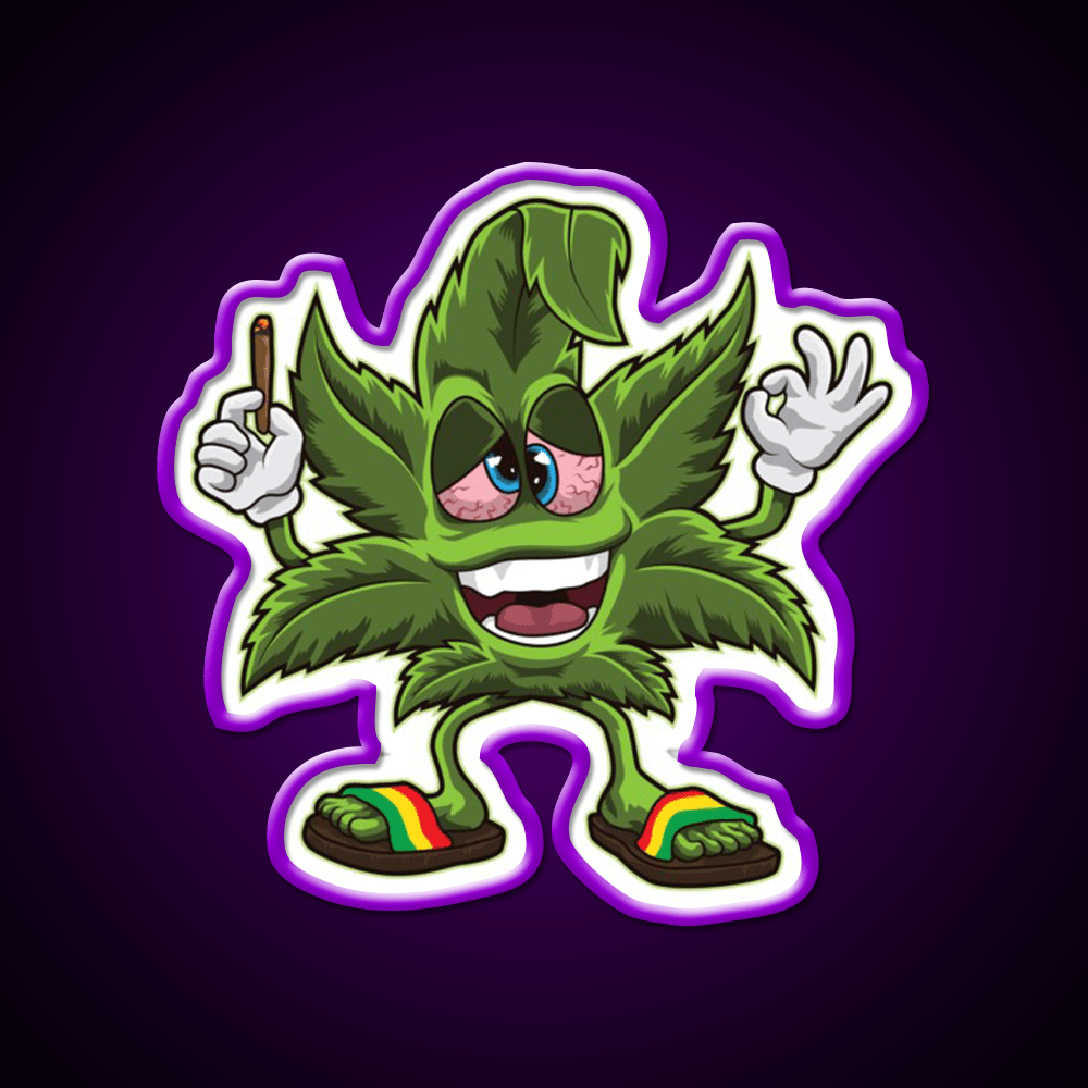 Stoned Leaf Weed Cartoon Hemp Inspired Green Leaf Led Neon Sign Rgb Color - Shineneon