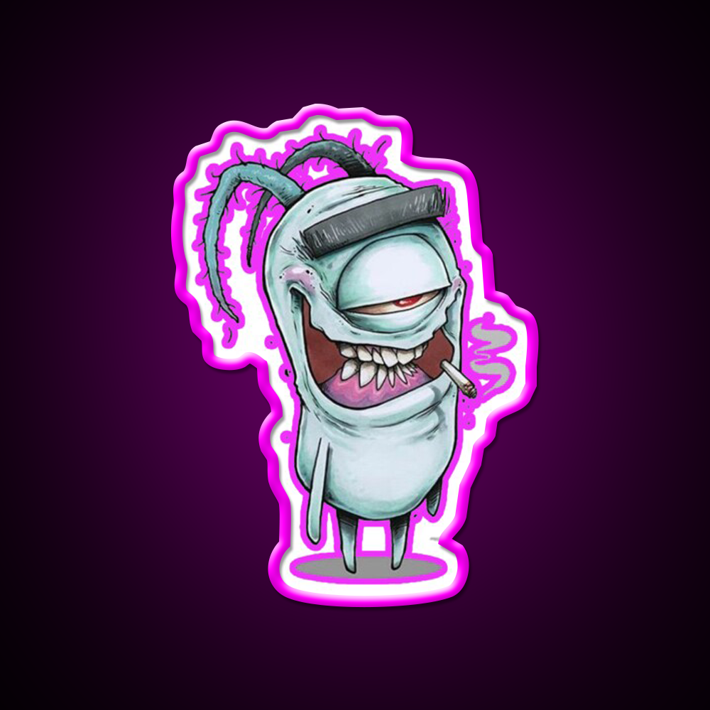 Stoned Plankton Hemp Inspired Green Leaf Led Neon Sign Rgb Color - Neon sign mounted on wall in room