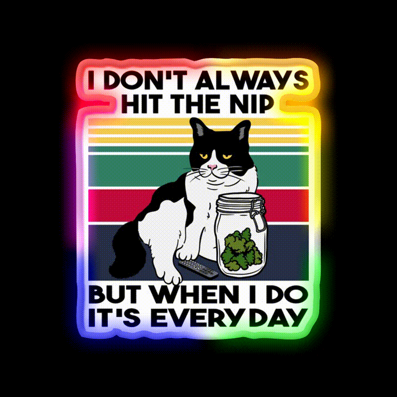 Stoner Cat Funny Cat Loves Weed Hemp Inspired Green Leaf Led Neon Sign Rgb Color - LED neon sign close-up detail