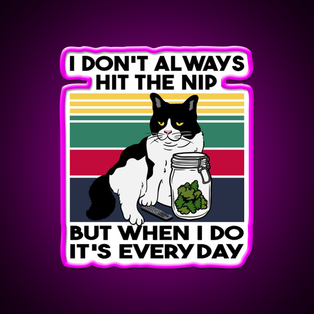 Stoner Cat Funny Cat Loves Weed Hemp Inspired Green Leaf Led Neon Sign Rgb Color - Neon sign mounted on wall in room