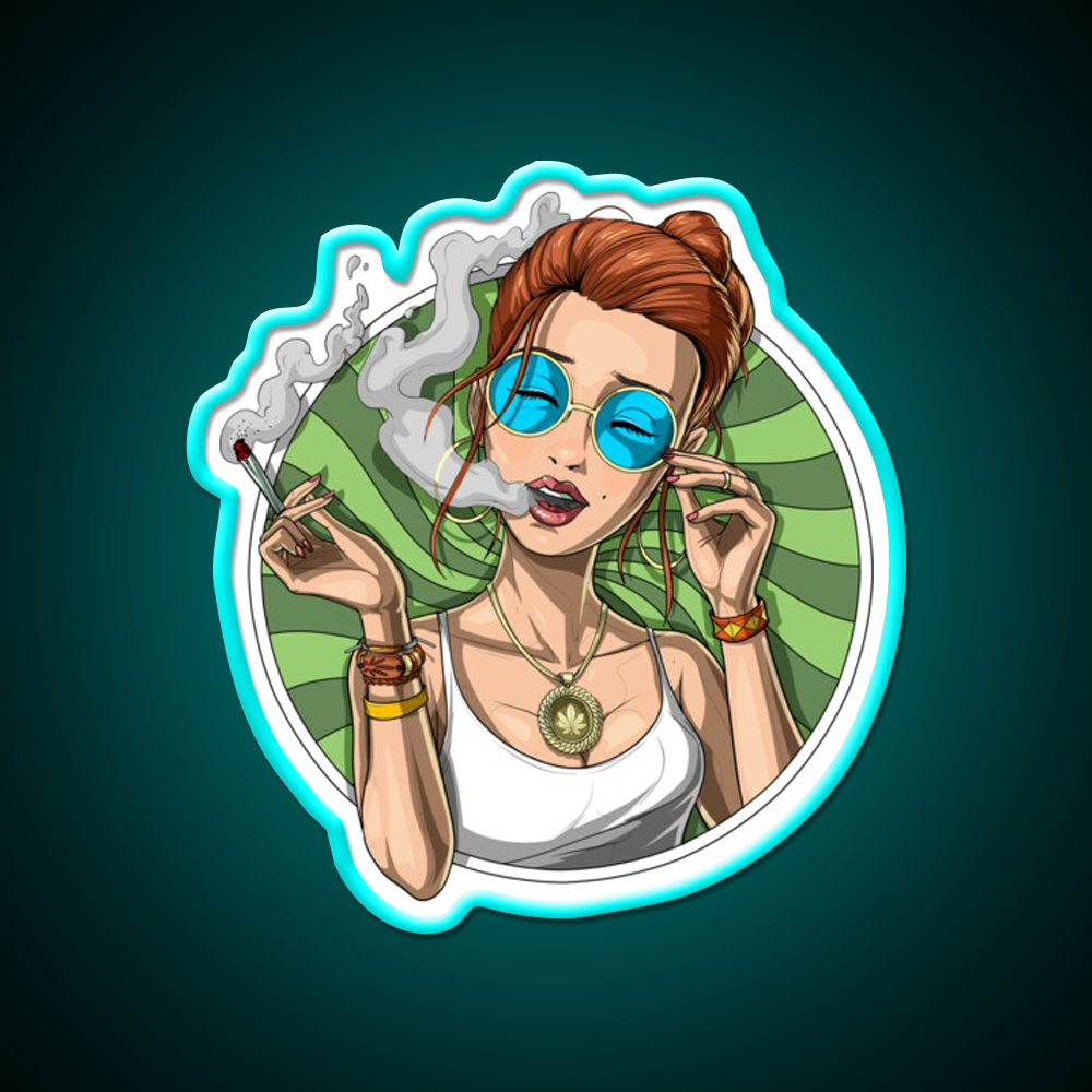 Stoner Girl Weed Hemp Inspired Green Leaf Led Neon Sign Rgb Color - Size and dimension reference