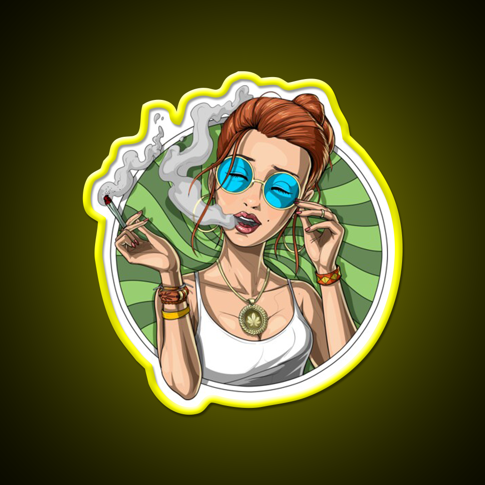 Stoner Girl Weed Hemp Inspired Green Leaf Led Neon Sign Rgb Color