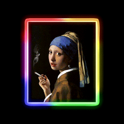 Stoner Girl With A Pearl Earring Hemp Inspired Green Leaf Led Neon Sign Rgb Color - LED neon sign close-up detail