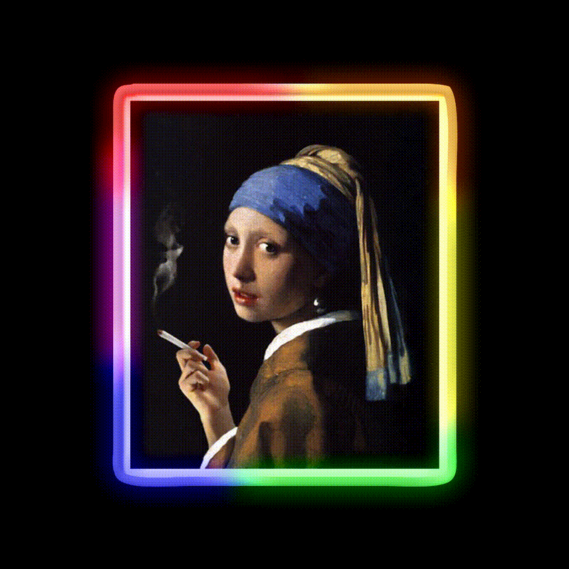 Stoner Girl With A Pearl Earring Hemp Inspired Green Leaf Led Neon Sign Rgb Color - LED neon sign close-up detail