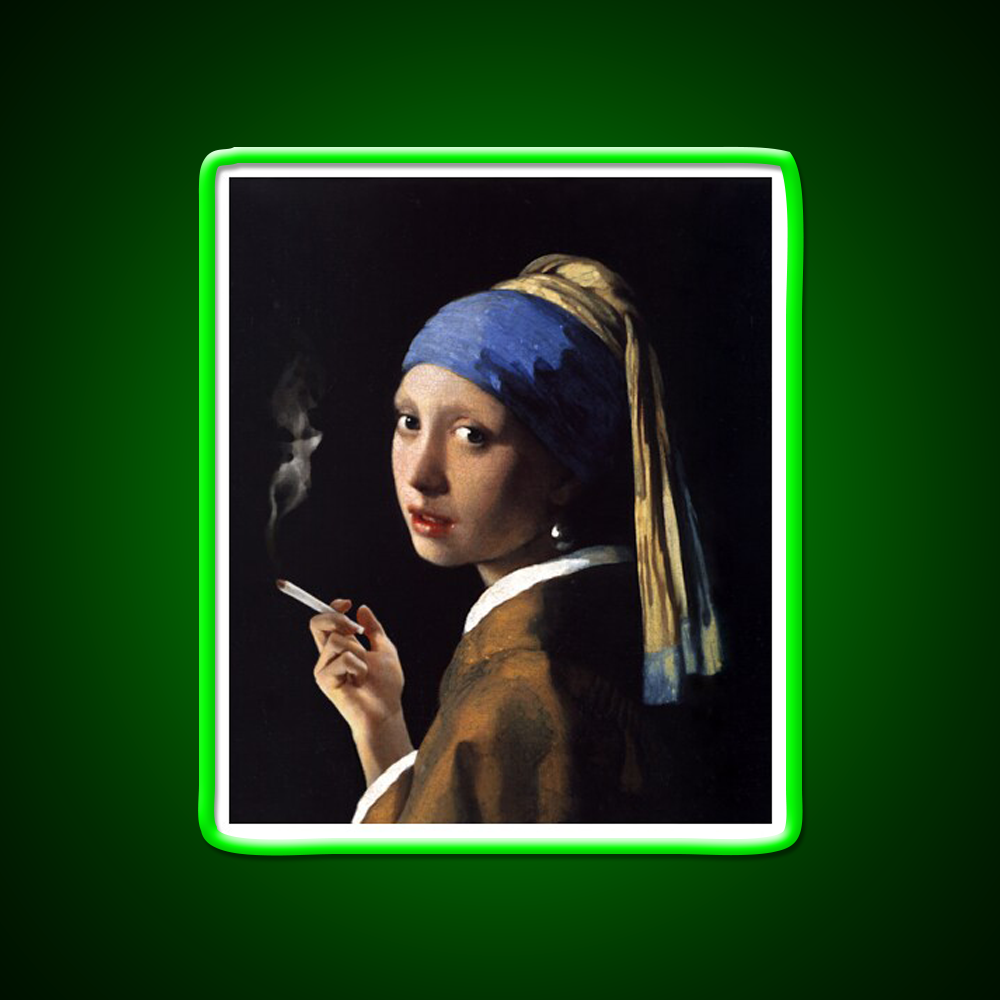 Stoner Girl With A Pearl Earring Hemp Inspired Green Leaf Led Neon Sign Rgb Color - LED neon sign view 8