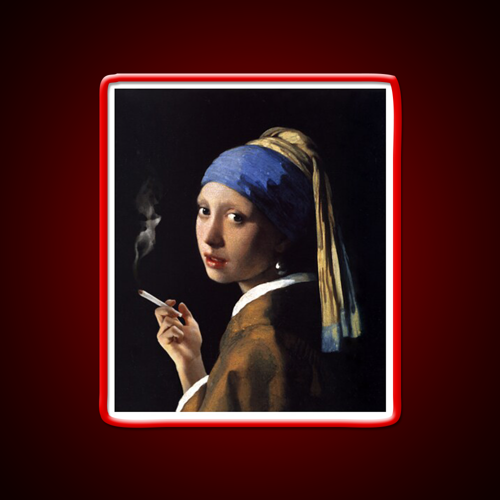 Stoner Girl With A Pearl Earring Hemp Inspired Green Leaf Led Neon Sign Rgb Color - LED neon sign view 10