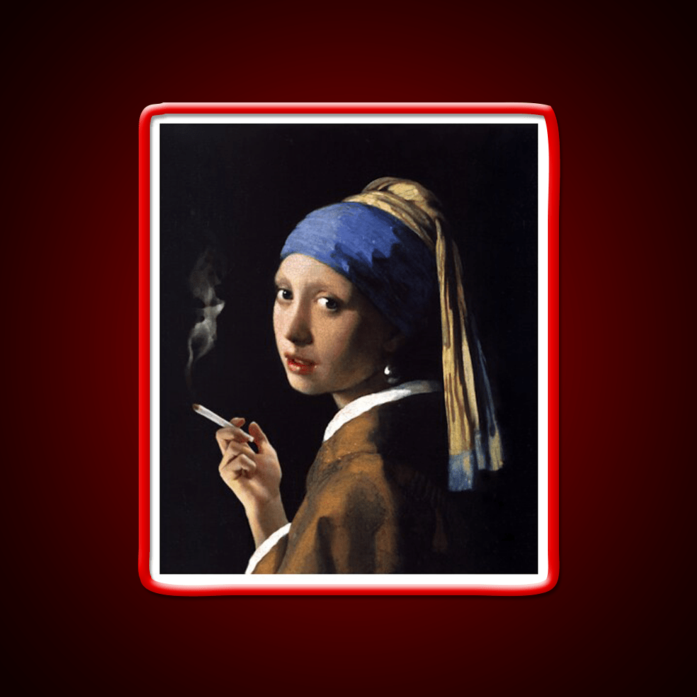 Stoner Girl With A Pearl Earring Hemp Inspired Green Leaf Led Neon Sign Rgb Color - Shineneon