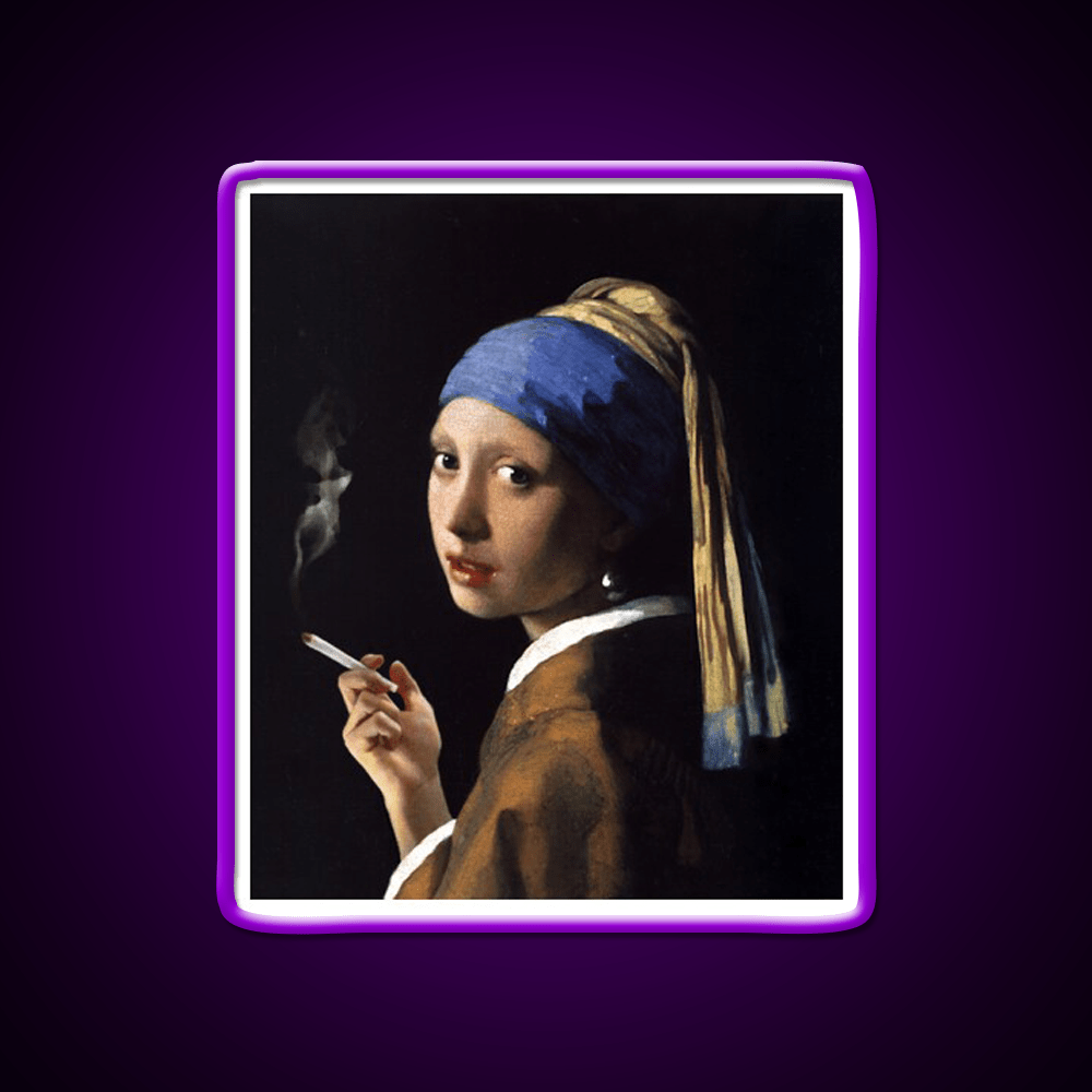 Stoner Girl With A Pearl Earring Hemp Inspired Green Leaf Led Neon Sign Rgb Color - Shineneon