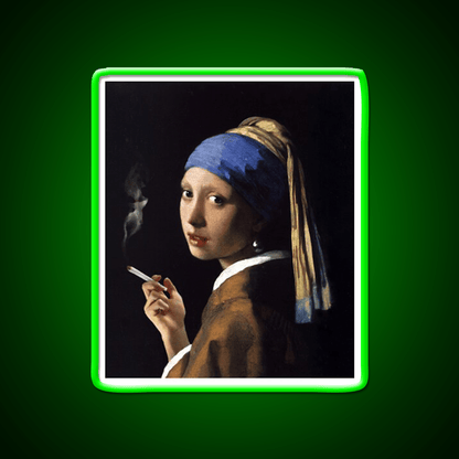 Stoner Girl With A Pearl Earring Hemp Inspired Green Leaf Led Neon Sign Rgb Color - Shineneon