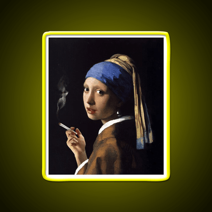 Stoner Girl With A Pearl Earring Hemp Inspired Green Leaf Led Neon Sign Rgb Color - Shineneon