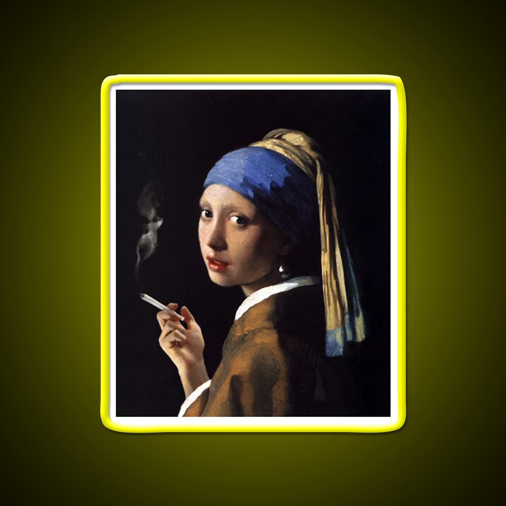 Stoner Girl With A Pearl Earring Hemp Inspired Green Leaf Led Neon Sign Rgb Color - LED neon sign view 7