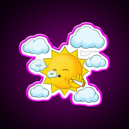 Stoner Sun Weed High In The Sky Hemp Inspired Green Leaf Led Neon Sign Rgb Color - Neon sign mounted on wall in room