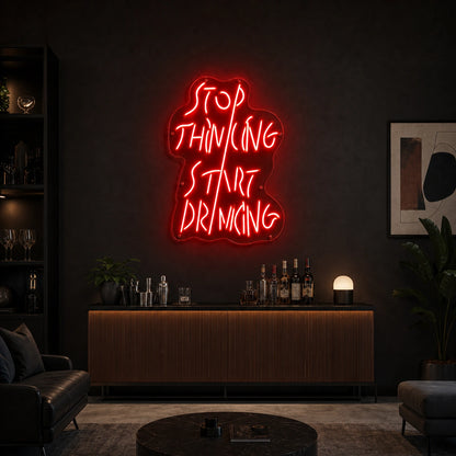 Stop Thinking About Drinking LED Neon Sign Garage Man Cave Neon Sign size image