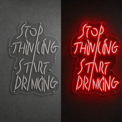 Stop Thinking About Drinking LED Neon Sign Garage Man Cave Neon Sign day and night comparison