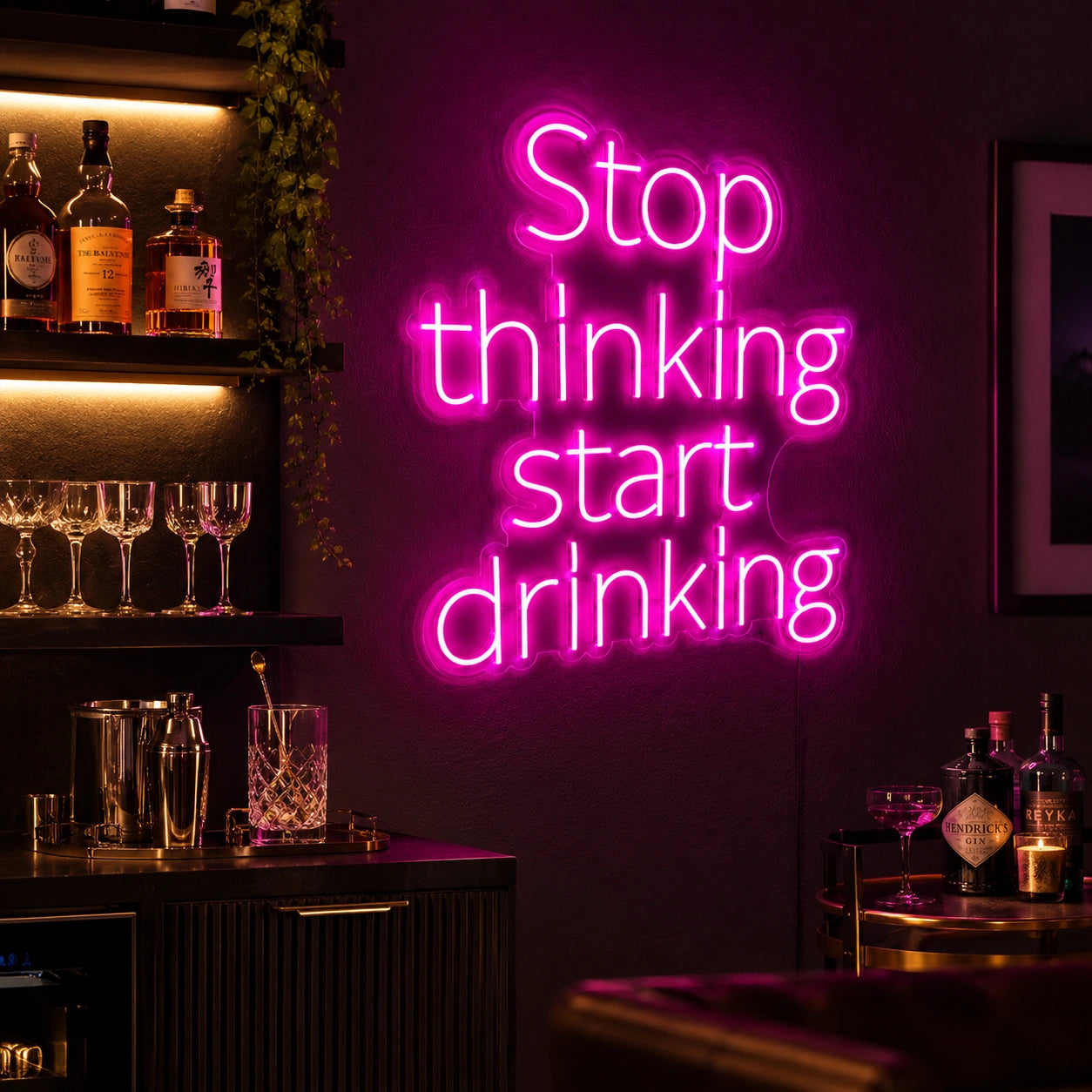 Stop Thinking Start Drinking LED Neon Sign Garage Man Cave Neon Sign high-converting product image