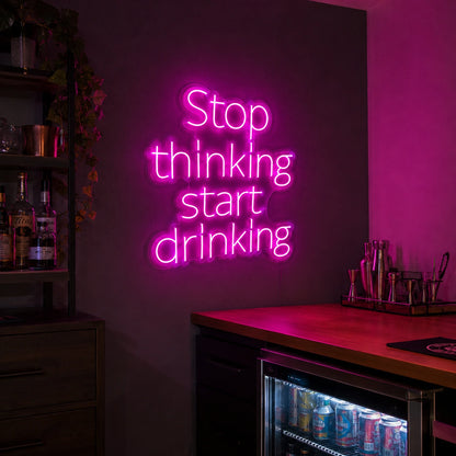Stop Thinking Start Drinking LED Neon Sign Garage Man Cave Neon Sign real lifestyle scene