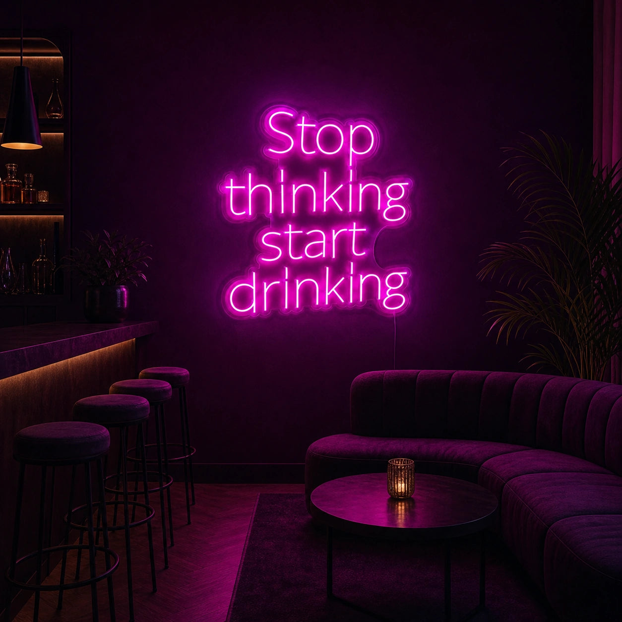 Stop Thinking Start Drinking LED Neon Sign Garage Man Cave Neon Sign size image