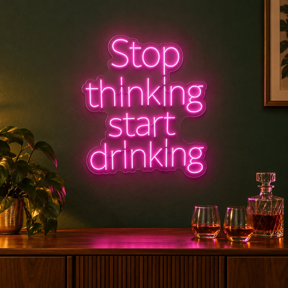 Stop Thinking Start Drinking LED Neon Sign - advertising view