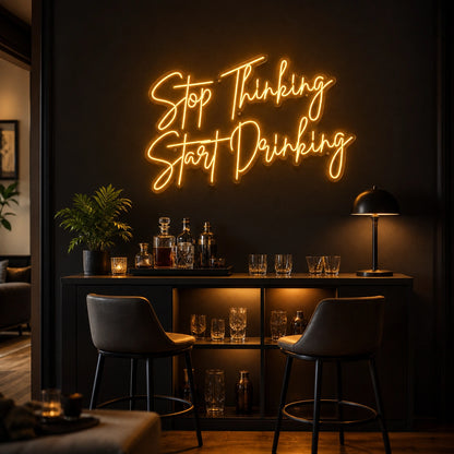 Stop Thinking Stay Drinking LED Neon Sign Garage Man Cave Neon Sign real lifestyle scene