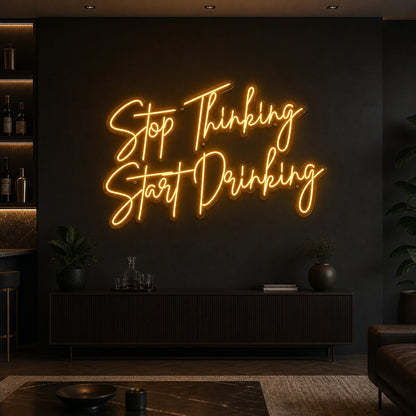 Stop Thinking Stay Drinking LED Neon Sign Garage Man Cave Neon Sign size image