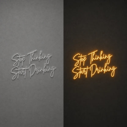 Stop Thinking Stay Drinking LED Neon Sign Garage Man Cave Neon Sign day and night comparison