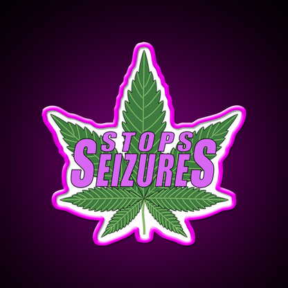 Stops Seizures Hemp Inspired Green Leaf Led Neon Sign Rgb Color - Neon sign mounted on wall in room