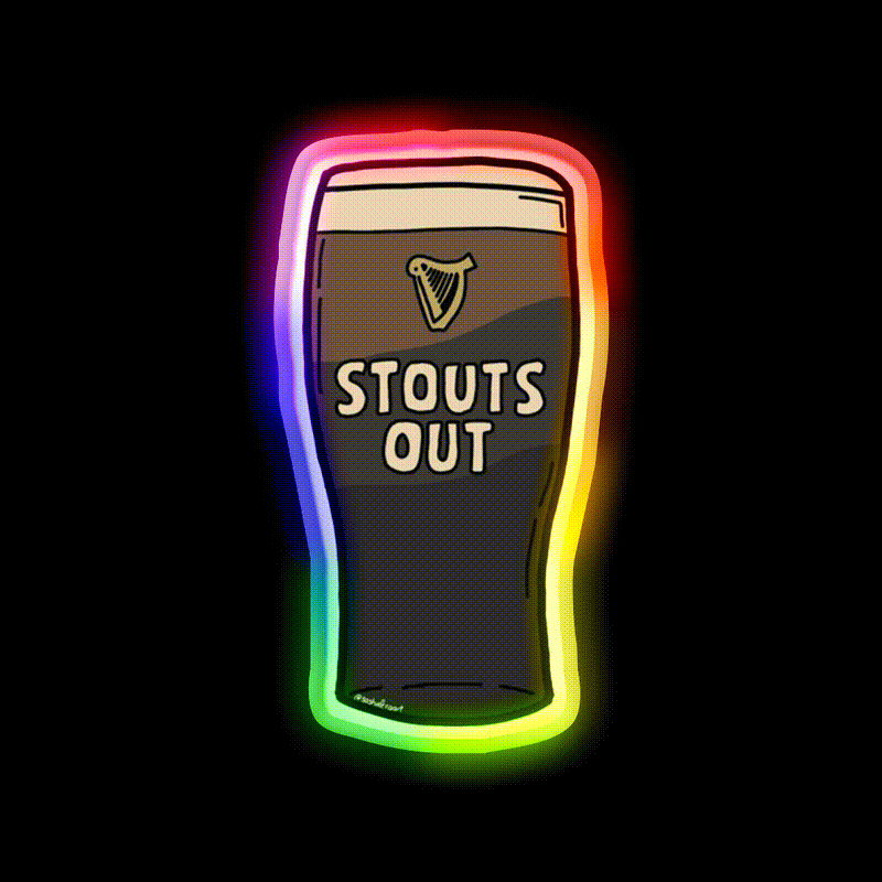Stouts Out Beer Ni Slang Beer Bar Decor Led Neon Sign Rgb Color - LED neon sign close-up detail
