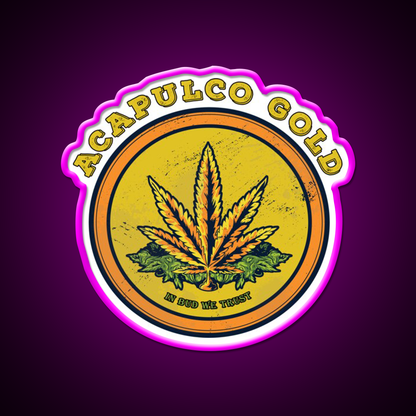 Strains Acapulco Gold Hemp Inspired Green Leaf Led Neon Sign Rgb Color - Neon sign mounted on wall in room